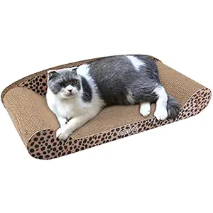 HALOViE Large Size Cat Scratcher Cardboard Sofa, 24 Inch Kitten Scratching Lounge Bed Corrugated Board Posts Kitty Adult Cat Scratch Pad Toy with Catnip