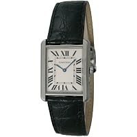Cartier Men's Tank Solo Black Leather Band Steel Case Quartz Silver-Tone Dial Analog Watch W5200003