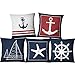 Produktbild LSHOME Méditerranéen Style Housses de Coussin en lin Ancre Nautique Sailor Bleu Taie D'oreiller Voiture Sofa Décoration Maison Housse Coussin 45 x 45 cm 18 x 18 5pcs