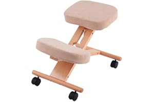 CASART Ergonomic Kneeling Chair, Adjustable Wooden Frame Kneeler Stool, Home Office Orthopaedic Posture Chairs (Beige)