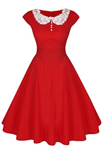 ACEVOG Collier plissé ronde florale Robe sans manches pour Femmes rouge XL