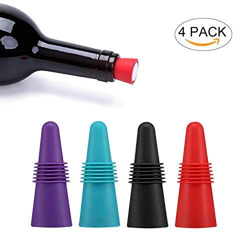 LATOW Tapón de Vino tapón de vacío, 4 Piezas Tapas Botellas de Silicona de Acero Inoxidable, Tapones, Cierre, Bombas de Vino para Casi Todas Las Aberturas de Botellas - 4 Colores
