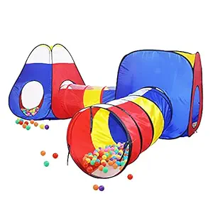 KIDS WONDER 4pcs Play Tent for Kids 2 Crawl Tunnel & 2 Tent House for Toddlers Indoor & Outdoor Play House for Boys and Girls Gifts for Children (Balls Not Included)