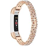 Mode-Strap,Moeavan Damen echte Edelstahl-Ersatz-Uhren-Armband mit glitter Strass für Fitbit Alta HR/Fitbit Alta Fitness Watch (Gold)