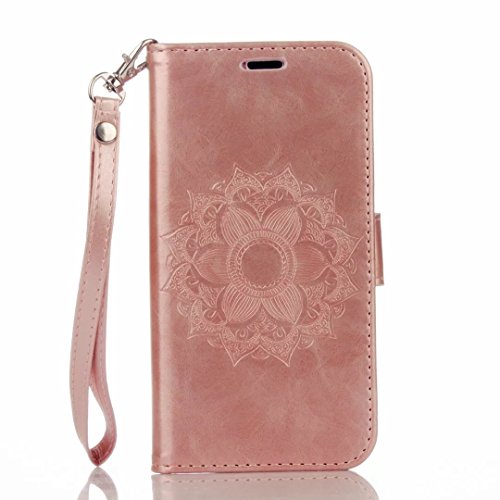 MUTOUREN Portemonnaie Handyhülle für Samsung Galaxy A3 (2016) SM-A310F Bookstyle Gürtelhändytasche Brieftasche PU Leder Wallet Case Cover Schutzhülle Hülle Etui mit Standfunktion Magnetverschluß Card Slots Kratzfeste Anti-scratch Premium Ledertasche Gepresste Blumen Indische Sonne Mandala Rosegold + Bleistift Touch Pen - 2