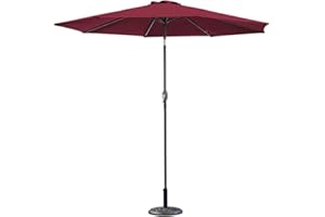 Green Bay 3m Round Parasol 8 Metal Ribs Construction Garden Furniture Parasol Outdoor Umbrella With Winding Crank & Tilt Function (Wine Red) + Parasol Base
