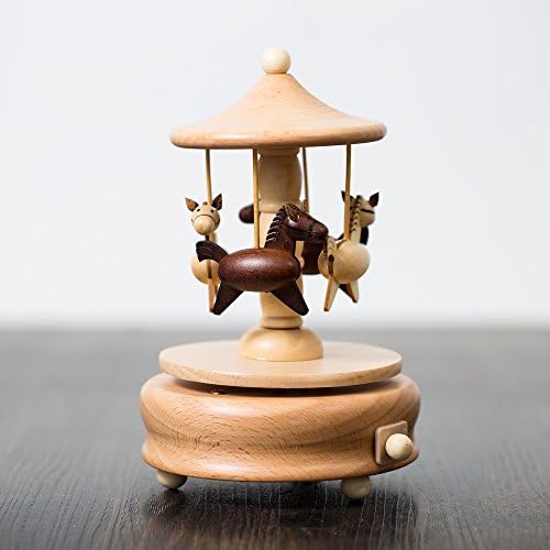 4 Horse Carousel Music Box, Wooden Musical Box Valentine's Day Gift Table Decoration Christmas Birthday Wedding Gift for Girls Kids Children