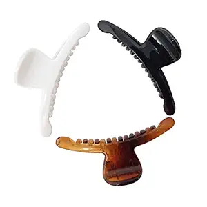 HP HIGH PROFILE Claw Clip Jaw Curved Jumbo Big Clutcher Butterfly No Slip Grip Black, White, Tort, Large, for Women/Girls - Pack of 3