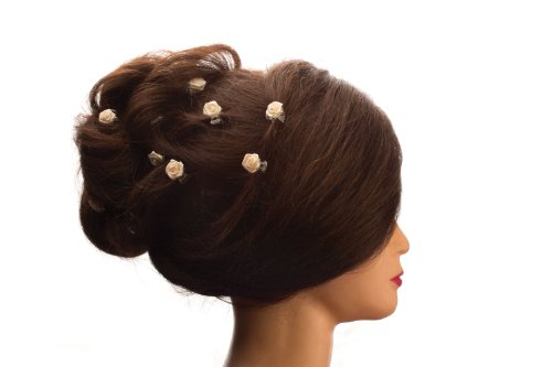 10 x Haarklammern Röschen – Brauthaarschmuck – Rosen Haarklammer – beige - 4