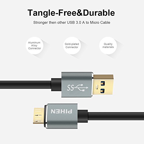 PIHEN Micro B C  ble  C  ble de charge et de synchronisation USB 3 0    Micro USB 3 0 avec connecteur en aluminium pour Toshiba Canvio  Disque dur externe WD  Samsung Galaxy S5  0 5m 