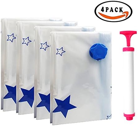 Vacuum Storage Bags, Filsume 4Pack 2*(100x80cm)&amp;2* (80x60cm) Travel Packing Vacuum Compressed Space Saver Bags Resuable Sealer Bags with Free Hand Pump for Clothes Duvets Pillows Towels Blankets Bed
