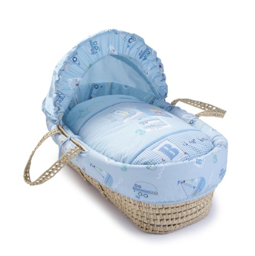 Clair de Lune Ahoy Palm Wicker Moses Basket (Blue)