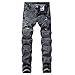 Produktbild BURFLY Mode Herren Hose, Männer Casual Persönlichkeit Druck Slim Fit Tasche Denimhose Grau Jeans Gerade Hosen