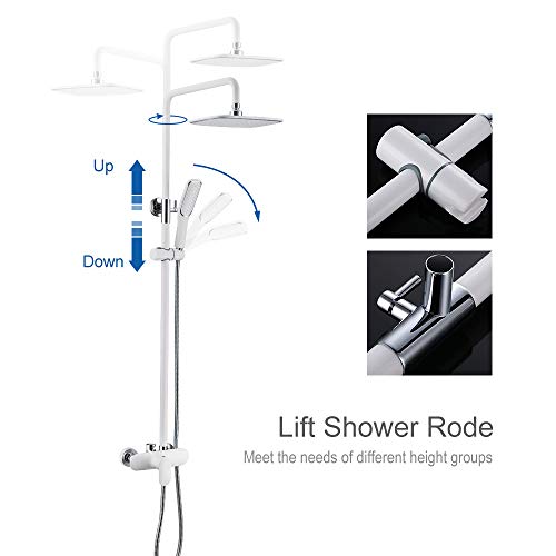 Homelody Columna de Ducha de 2 Funciones Rectangular Blanca 850-1250 mm Altura Ajustable Diseño Clásico Color Blanco/Negro