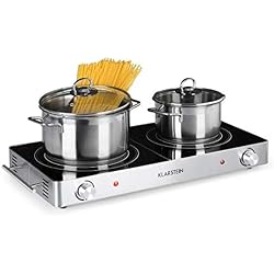 Klarstein VariCook Duo Silver Edition - Double plaque chauffante, Plaque infrarouge, 3000 W, Plaque en céramique, Foyers de 20 et 16,5 cm Ø, Protection contre la surchauffe, Argent