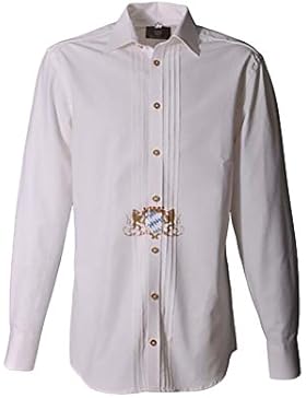 OS TRACHTEN Trachtenhemd Langarm - Hemd in weiß mit Biesen und Bayernwappen aus 100 % Baumwolle