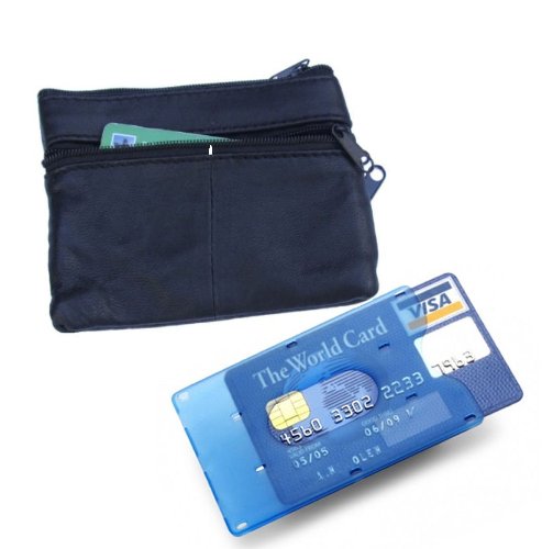 Soft Black Leather 4 Zips Key Holder, Card and Coin Purse with Single Card Case