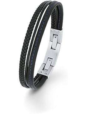 s.Oliver Kinder Armband Jungen längenverstellbar von 16,5 cm auf 18 cm Leder mehrreihig Edelstahl