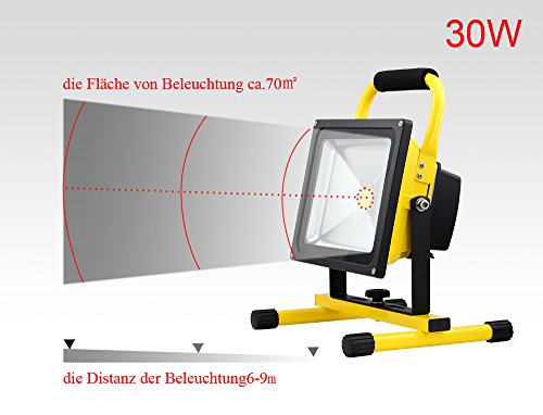 VINGO®LED Scheinwerfer 30w Baustrahler 2400 Lumen AKKU Fluter 4800MA Arbeitslampe Baulicht IP65 Handlampe - 8