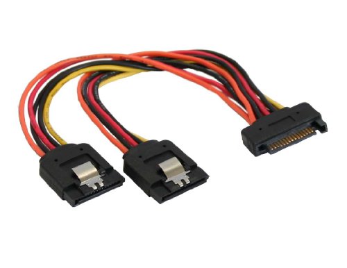 InLine SATA Strom-Y-Kabel, SATA Buchse an 2x SATA Stecker mit Sicherheitslasche, 0,15m