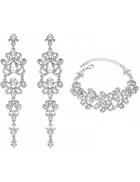 Schmuckset Armband Ohrringe Silber Strass Braut Hochzeit groß Schmuck NEU XXL (Armband+Ohrringe)