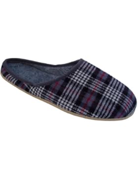 GIBRA® Deutsche Filzpantoffeln mit Porosohle (fester Sohle), grau kariert, Gr. 35-48