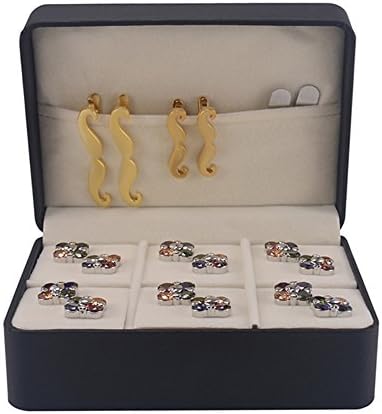 Smok Oko Premium 6 Set Quality Jewelry and Cufflink Accessories Presentation Box (Leatherette Black with Light Gray Velvet Inside)