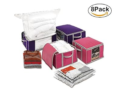 VOUNOT Lot de 4 Housse de rangement sous vide Grande Capacité XXL | 4 Sacs sous vide avec 4 coffres de rangement | 2 petits modèles 154L et 2 grands modèles 484L | Housse de rangement duvet et couettes