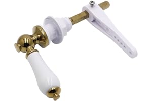 Harrington Marley Palanca de cisterna de cerámica para inodoro con acabado de latón | Estilo victoriano tradicional | Manija de cerámica real blanca para cisterna | Descarga de lavabo | Acabado