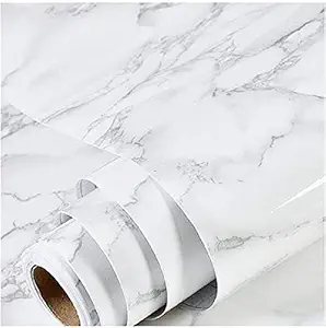 Hiki Ziki Marble Paper,2 M Self Adhesive Wallpaper Waterproof Gloss PVC Vinyl, Oil Proof, Granite Paper,Black Marble Vinyl Paper for Furniture Cover Surface,Countertop,Kitchen,Shelf Liner (white gray)