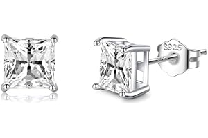 SLUYNZ 925 Sterling Silver Cut Square CZ Stud Earrings for Women Teen Girls Simulated Diamond CZ Ear Stud 5MM/6MM/7MM Sparkling CZ Studs