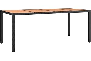 VIDAXL Table de jardin plateau en bois Noir Résine tressée bois massif