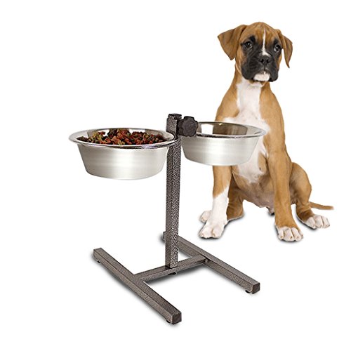 MEDIUM-HEAVY-DUTY-ADJUSTABLE-DOG-RAISED-DOUBLE-DINER-STAND-FOOD-WATER-PET-FEEDING-BOWLS
