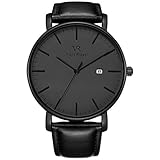 Vigor Rigger Unisex Ultra Thin Quartz Armbanduhr Analoges Zifferblatt mit Kalender Mineral Crystal Kalbslederband