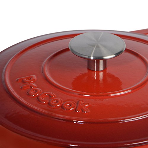 ProCook Bratentopf aus Gusseisen, 20 cm Ø, 2,9 l Volumen, rund, in schattiertem Rot - 4