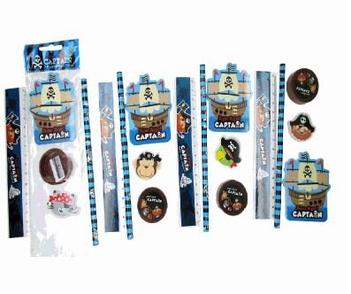 4x Schreibset Pirat, Mitgebsel Piratenparty, Schule, Seeräuber Kapitän, Papagei, Katze, Affe - 7
