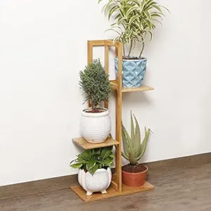 HOKIPO Bamboo Wooden Plant Display Rack Vertical Pot Stand for Living Room Balcony Garden, 76 cm (AR-3685)