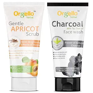 Orgello herbal Skin Care Combo Of Activated Charcoal Face Wash ( 1 x 100 ml ) + Apricot Scrub For Face And Body D Tan Polishing Scrub (1 X 100 g) - for men women girls boys normal oily dry skin