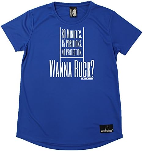Women's Up and Under - Wanna Ruck - Premium Dry Fit Breathable Sports Round Neck T-Shirt - Rugby Tee Top rugga Union t Shirt Team Kit Fashion Clothing accessories