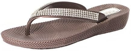 UbershoesLadies Womens Diamante Flat Low Wedge Summer Beach Evening Toe Post Flip Flops Shoes Sandals (8, Brown)