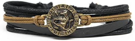Zodiac Taurus Rope and Leather Adjustable Unisex Charm Bracelet
