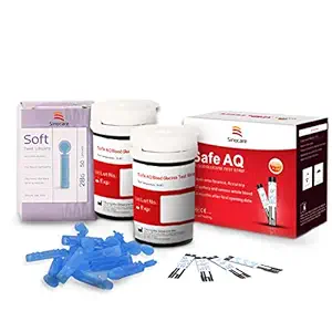Sinocare PTS (USA) Diabete Blood Glucose Test Strips x 50 & Diabetes Lancets x 50, Safe AQ Codefree Test Strips, Blood Sugar Test Strips for Safe AQ Smart/Voice Only