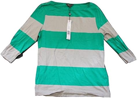 PHASE EIGHT Green / Mocha 3/4 Sleeve Stripe Top (16)