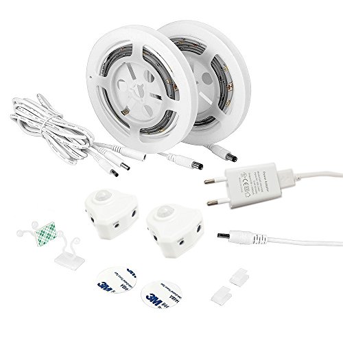 Jindia Bewegung aktiviert Bett Licht, Flexible LED Streifenlicht, Auto Ein/Aus Bewegungsmelder Nachttischlampe, Bewegung aktivierte LED-Lichtleiste (zwei Sensoren) - 2