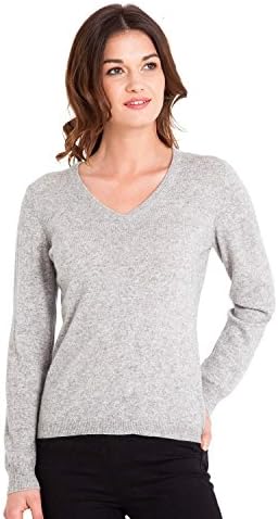 Woolovers Ladies Cashmere and Merino V Neck Knitted Sweater Flannel Grey, L