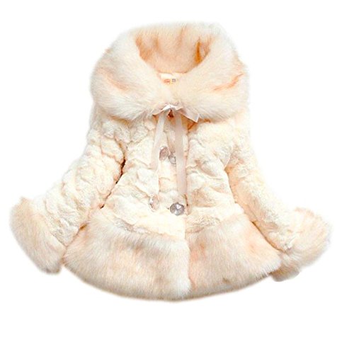 Arrowhunt Baby Girls Fleeced Warm Winter Faux Fur Lace Coat Yellow
