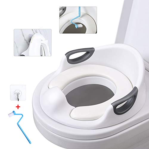 AiKiddo Riduttore WC per Bambini, Toilette Trainer con Cuscino Tenero Modello, Viaggia Portatile Riutilizzabili Sedile Potty Training (bianco)