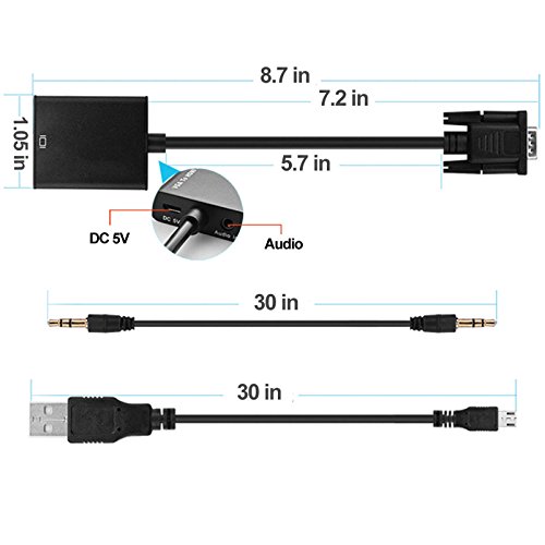 VGA To HDMI Converter 1080p FULL HD Adapter Cable With Audio For HDTV PC Laptop TV - 5