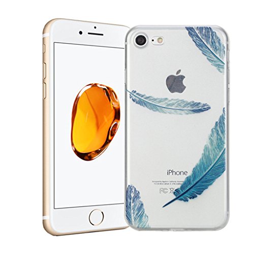 Funda iPhone 7 Silingsan Funda de Silicona TPU para iPhone 7 Carcasa Transparente Soft Clear Case Cover Funda Blanda Flexible Carcasa Delgado Ligero Caja Anti Rasgu  os Anti Choque con Dise  o Creativo - Pluma Azul