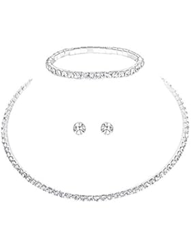 3 tlg. Set COLLIER Halskette Ohrringe Armband Strass BRAUTSCHMUCK HOCHZEIT BRAUT SCHMUCK Hochzeit